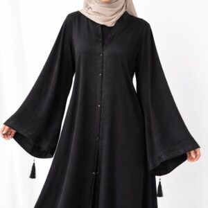 🌸 Nida Fabric Abaya – DMC Embroidery Work