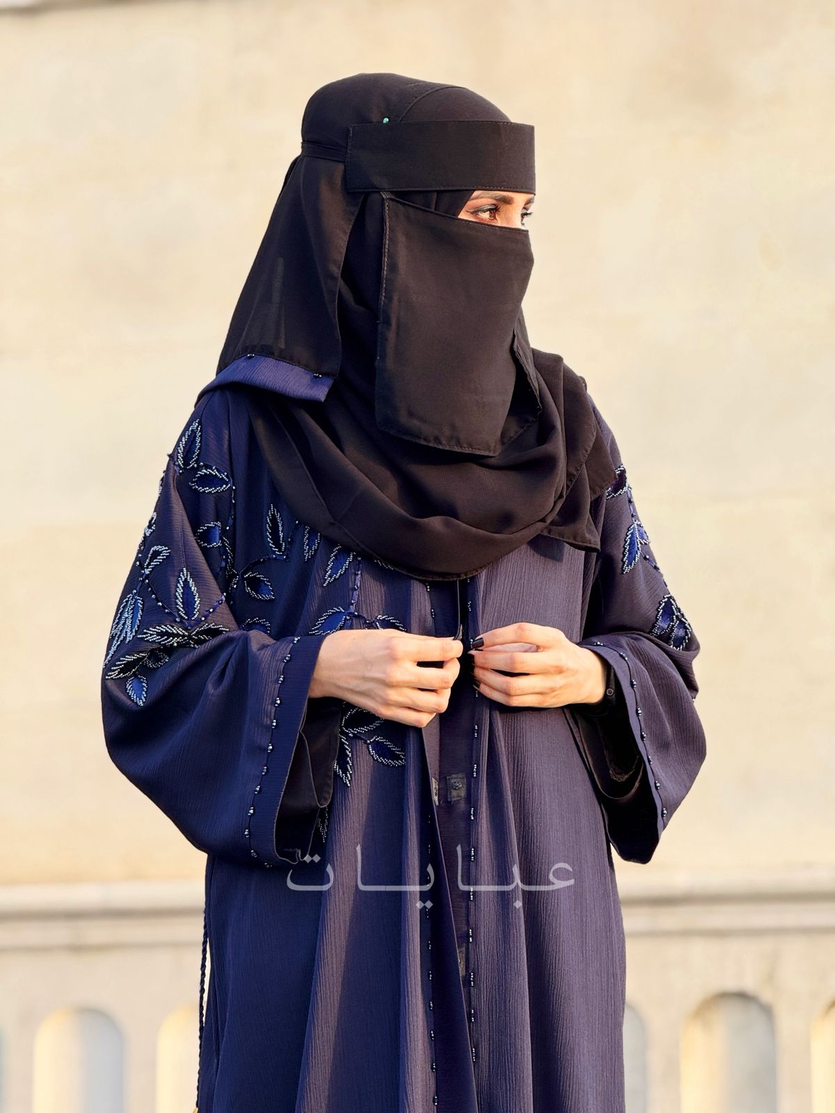 🌸 Midnight Bloom Abaya – Zoom Fabric with Cut Dana Work (Includes Hijab)