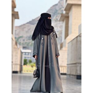 🌸 Olive Grace Abaya – Zoom Fabric with Cut Dana Work (Includes Hijab)